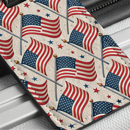USA Waving Flags United States Of America Travel Faux Leather Luggage Tag
