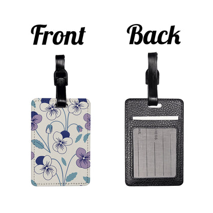 Violet Flowers Drawing Travel Faux Leather Luggage Tag