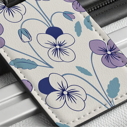 Violet Flowers Drawing Travel Faux Leather Luggage Tag