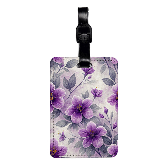Violet Flowers Elegant Travel Faux Leather Luggage Tag