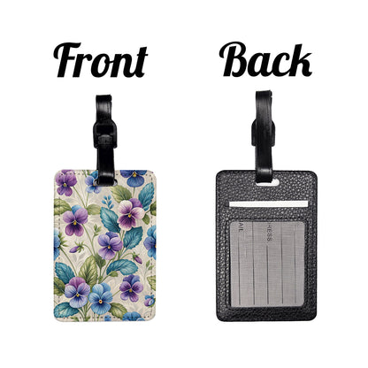 Violets Flowers Beautiful Travel Faux Leather Luggage Tag