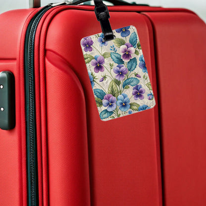 Violets Flowers Beautiful Travel Faux Leather Luggage Tag
