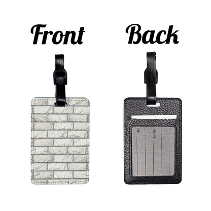White Brick Wall Background Travel Faux Leather Luggage Tag