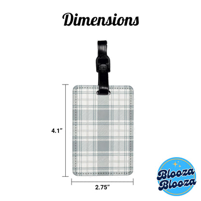 White Gray Plaid Travel Faux Leather Luggage Tag