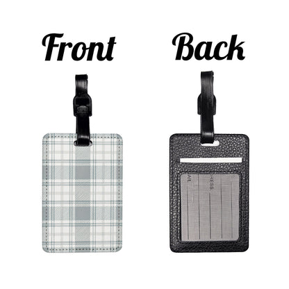 White Gray Plaid Travel Faux Leather Luggage Tag