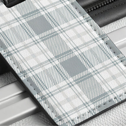 White Gray Plaid Travel Faux Leather Luggage Tag