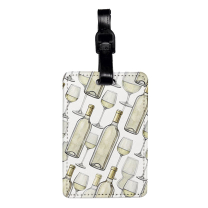 White Wine Glasses Bottles Travel Faux Leather Luggage Tag