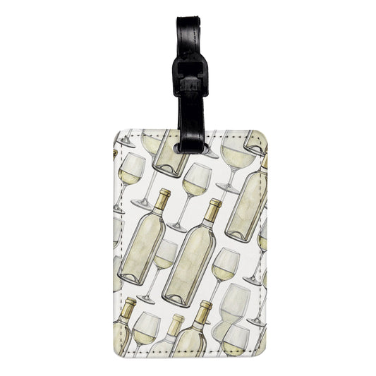White Wine Glasses Bottles Travel Faux Leather Luggage Tag