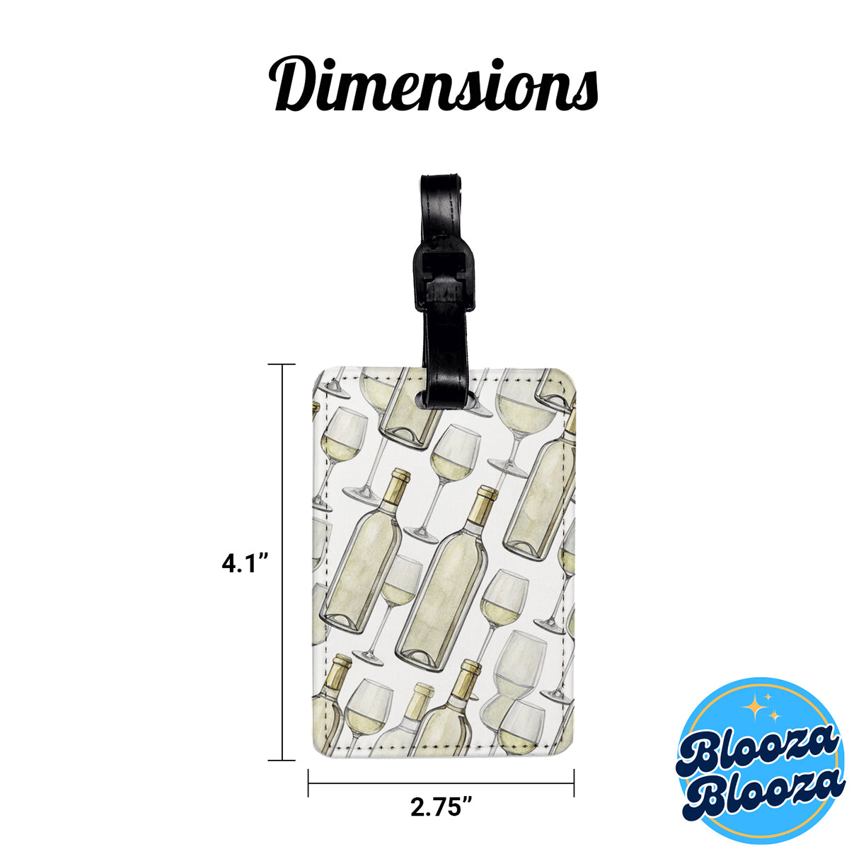 White Wine Glasses Bottles Travel Faux Leather Luggage Tag