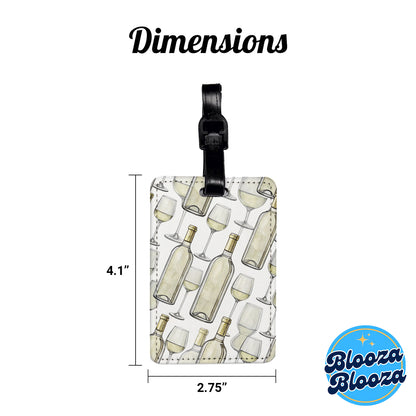 White Wine Glasses Bottles Travel Faux Leather Luggage Tag