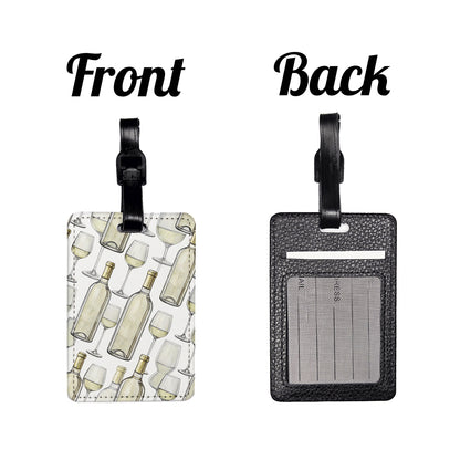 White Wine Glasses Bottles Travel Faux Leather Luggage Tag
