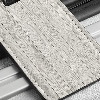 White Wood Boards Planks Travel Faux Leather Luggage Tag