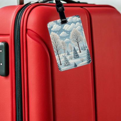 Winter Background Scene Travel Faux Leather Luggage Tag