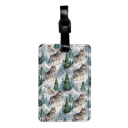 Wolf Wolves Mountain Background Travel Faux Leather Luggage Tag