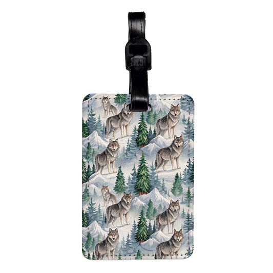 Wolf Wolves Mountain Background Travel Faux Leather Luggage Tag