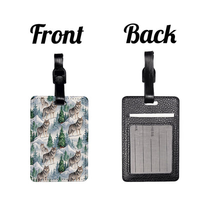 Wolf Wolves Mountain Background Travel Faux Leather Luggage Tag
