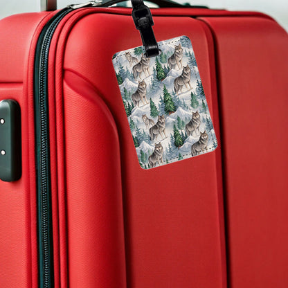 Wolf Wolves Mountain Background Travel Faux Leather Luggage Tag