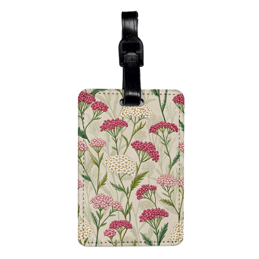 Yarrow Flowers Pink White Travel Faux Leather Luggage Tag