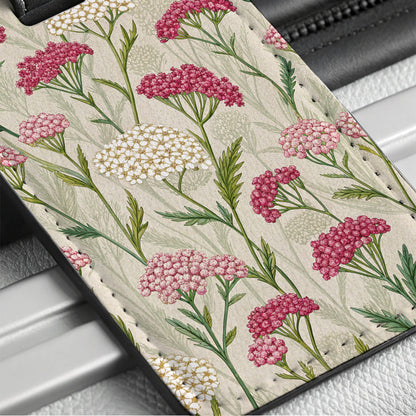 Yarrow Flowers Pink White Travel Faux Leather Luggage Tag