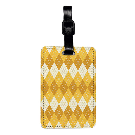 Yellow Argyle Cute Background Travel Faux Leather Luggage Tag