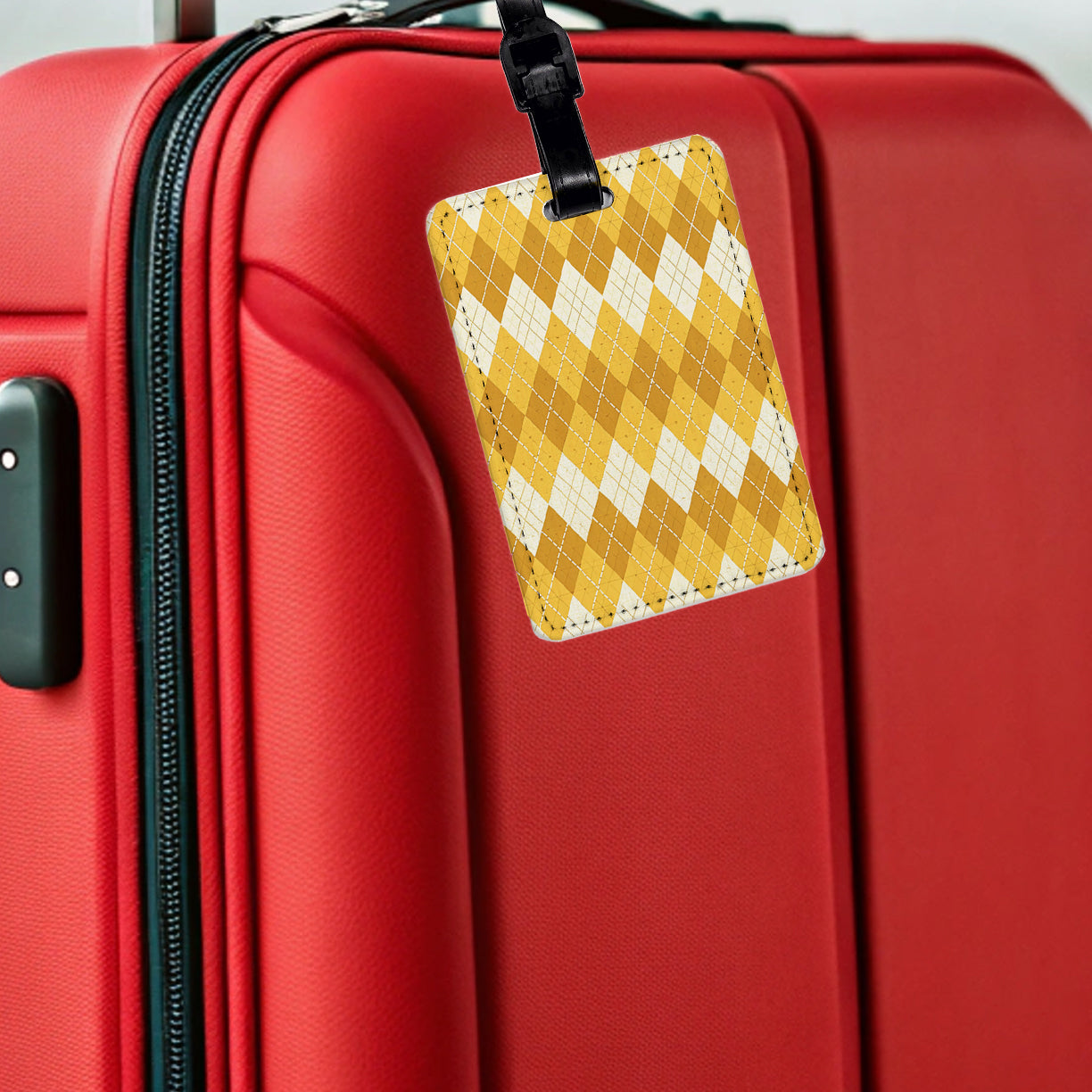 Yellow Argyle Cute Background Travel Faux Leather Luggage Tag
