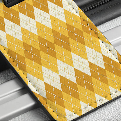 Yellow Argyle Cute Background Travel Faux Leather Luggage Tag
