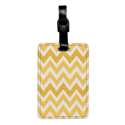 Yellow Chevrons Background Travel Faux Leather Luggage Tag