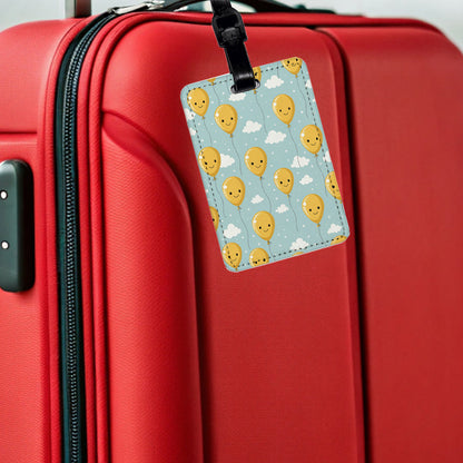 Yellow Happy Balloons Birthday Cute Travel Faux Leather Luggage Tag