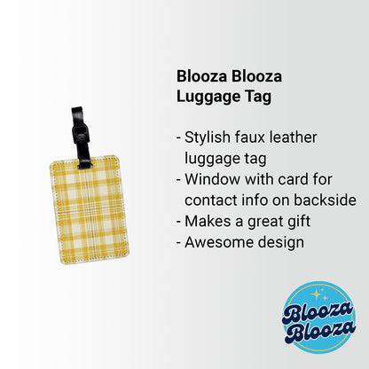 Yellow Plaid Background Travel Faux Leather Luggage Tag