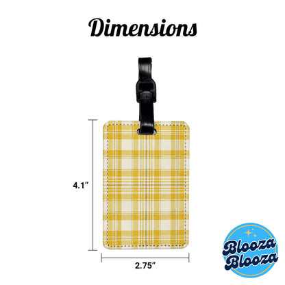 Yellow Plaid Background Travel Faux Leather Luggage Tag
