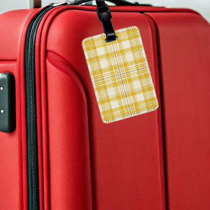 Yellow Plaid Background Travel Faux Leather Luggage Tag