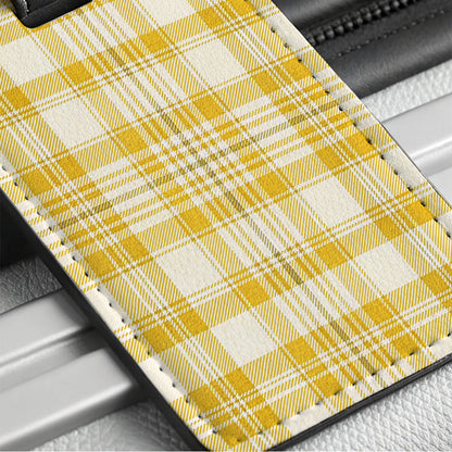 Yellow Plaid Background Travel Faux Leather Luggage Tag