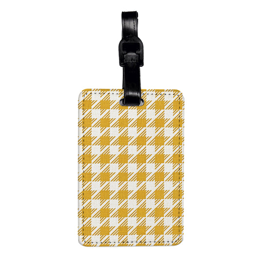 Yellow White Houndstooth Travel Faux Leather Luggage Tag