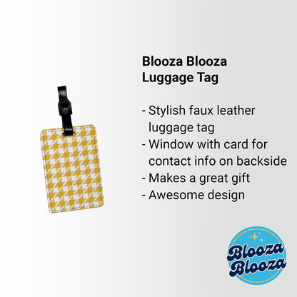 Yellow White Houndstooth Travel Faux Leather Luggage Tag