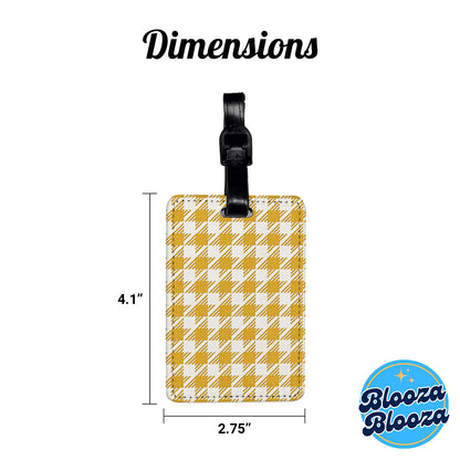 Yellow White Houndstooth Travel Faux Leather Luggage Tag