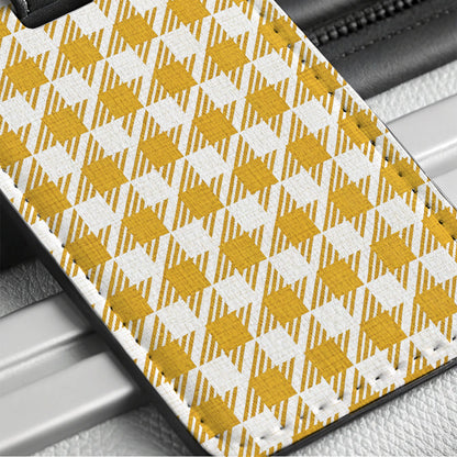 Yellow White Houndstooth Travel Faux Leather Luggage Tag