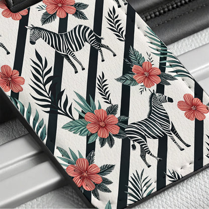 Zebra And Black Stripes Background Travel Faux Leather Luggage Tag