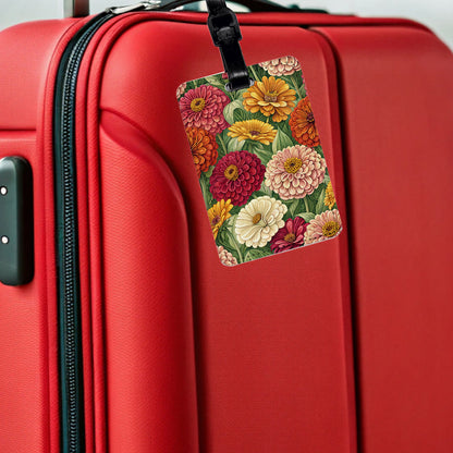 Zinnia Flowers Elegant Travel Faux Leather Luggage Tag