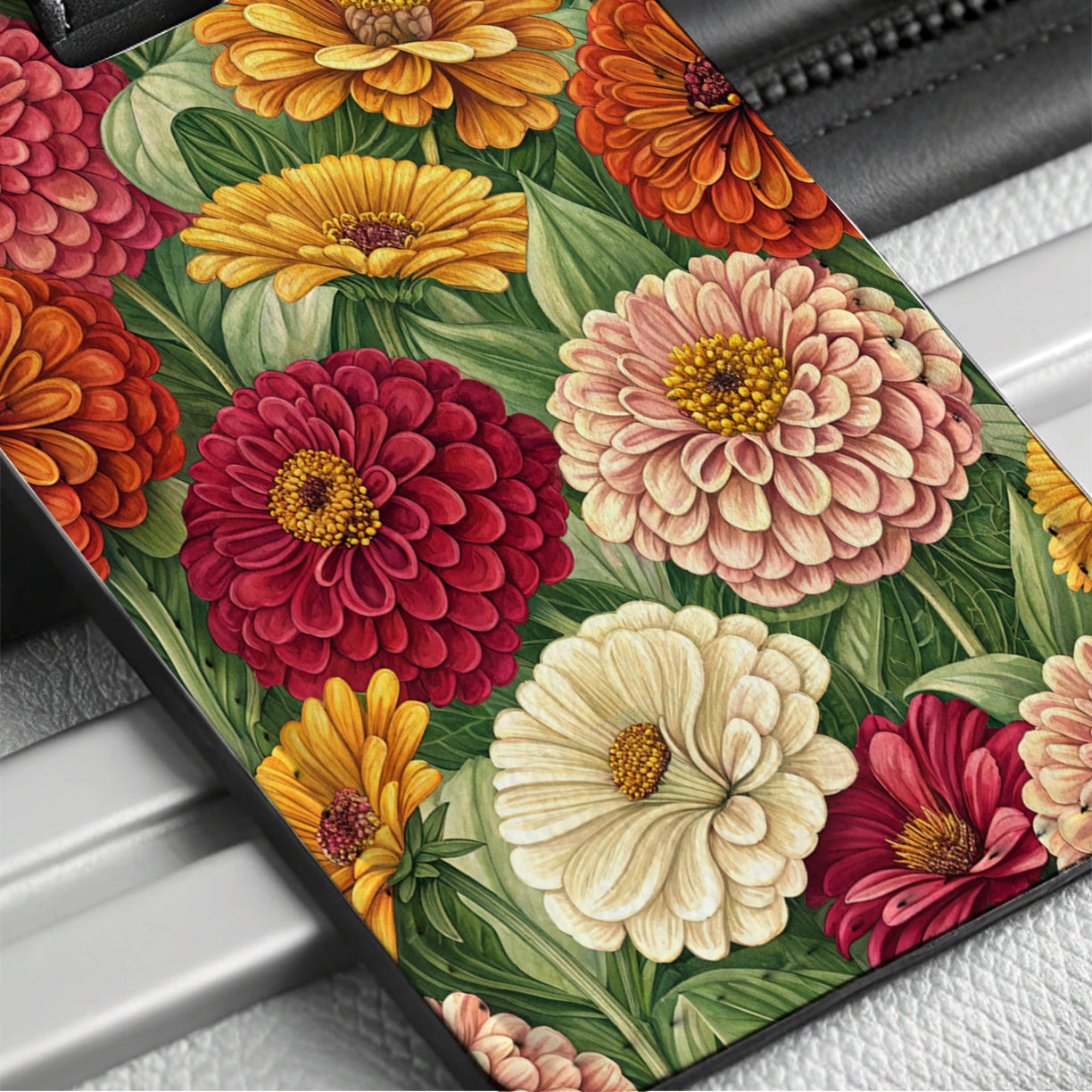 Zinnia Flowers Elegant Travel Faux Leather Luggage Tag