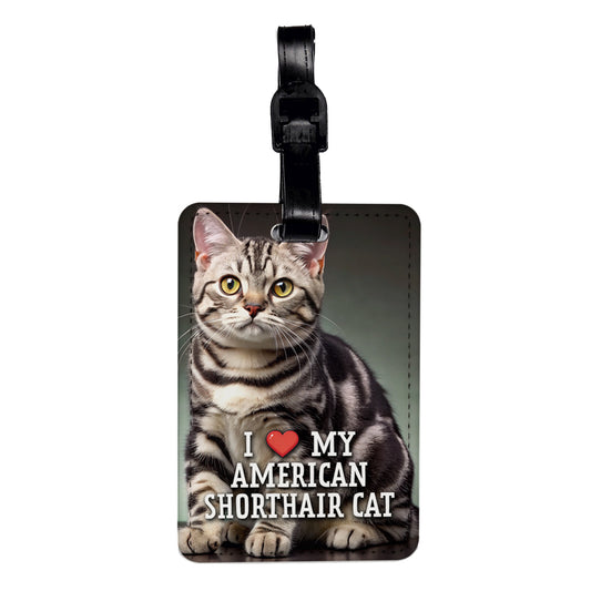 I Love My American Shorthair Cat Heart Travel Faux Leather Luggage Tag