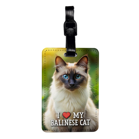 I Love My Balinese Cat Heart Travel Faux Leather Luggage Tag