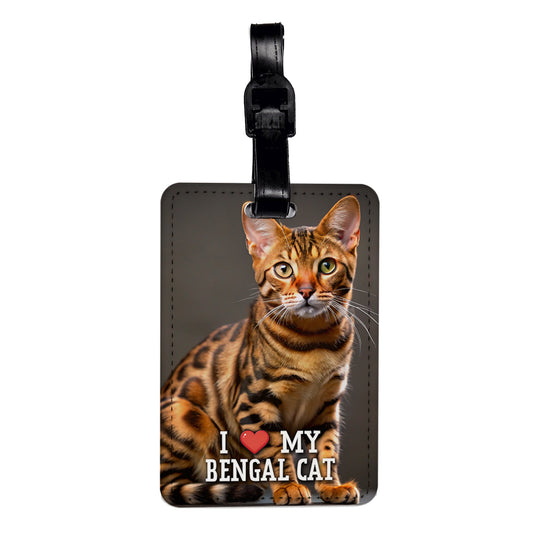 I Love My Bengal Cat Heart Travel Faux Leather Luggage Tag