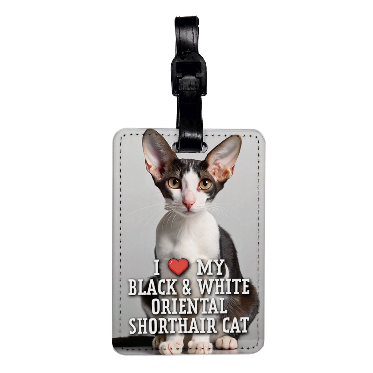 I Love My Black & White Oriental Shorthair Cat Heart Travel Faux Leather Luggage Tag