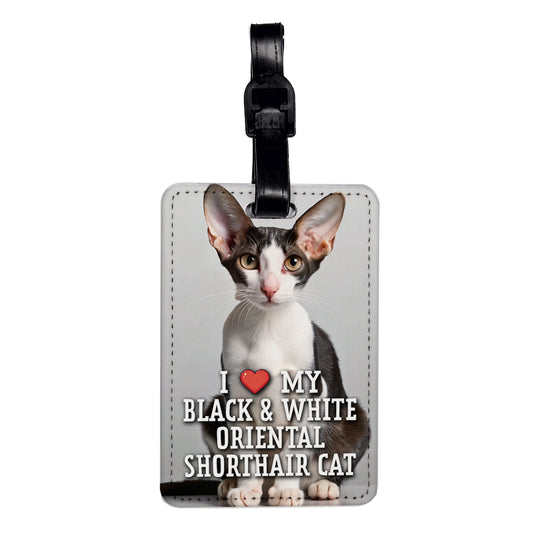 I Love My Black & White Oriental Shorthair Cat Heart Travel Faux Leather Luggage Tag