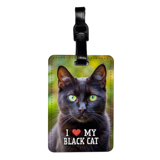 I Love My Black Cat Heart Travel Faux Leather Luggage Tag