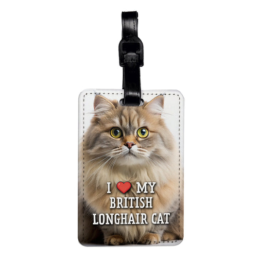 I Love My British Longhair Cat Heart Travel Faux Leather Luggage Tag