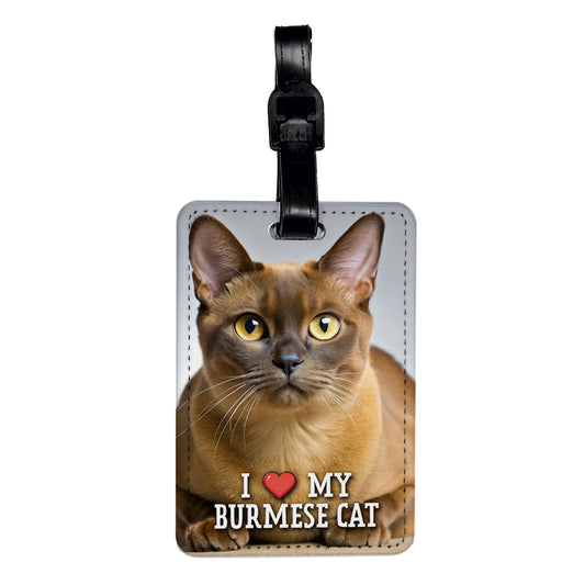 I Love My Burmese Cat Heart Travel Faux Leather Luggage Tag