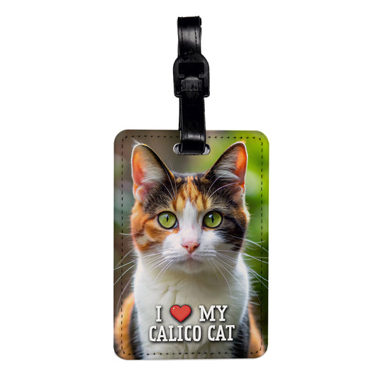 I Love My Calico Cat Heart Travel Faux Leather Luggage Tag