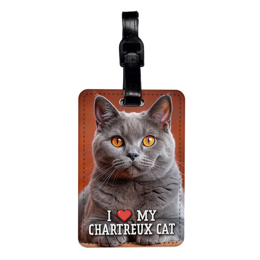 I Love My Chartreux Cat Heart Travel Faux Leather Luggage Tag
