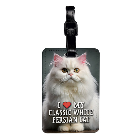 I Love My Classic White Persian Cat Heart Travel Faux Leather Luggage Tag
